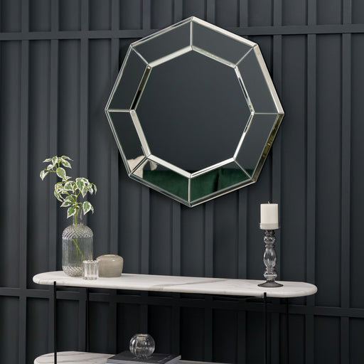 Clara Octagon Wall Mirror, Metal Frame, Silver
