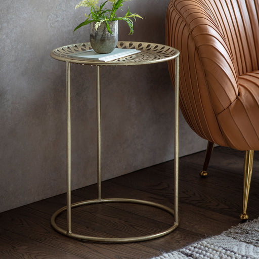 Decorative Side Table, Gold Metal Frame, Round Top