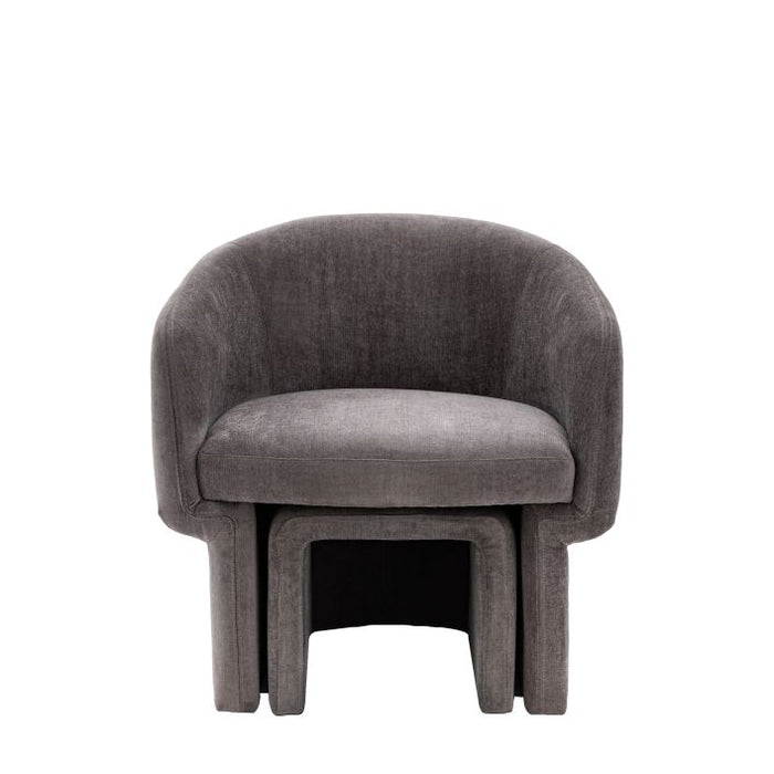 Milano Curved Accent Arm Chair & Footstool, Anthracite Grey Fabric