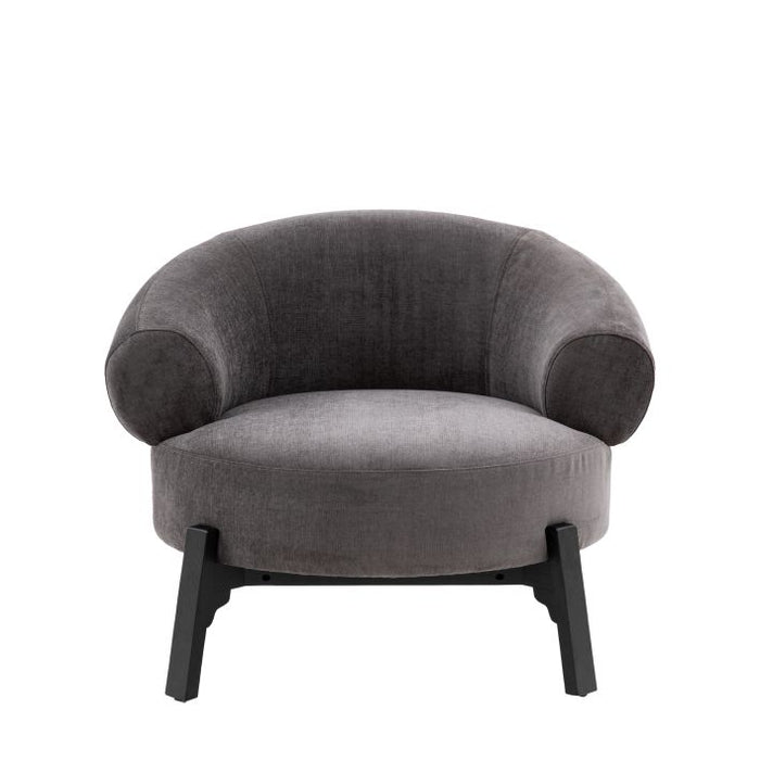 Clements Curved Accent Arm Chair, Grey Fabric, Dark Wood Legs