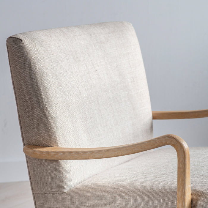 Charleston Armchair / Accent Chair, Beige Fabric, Natural Wood