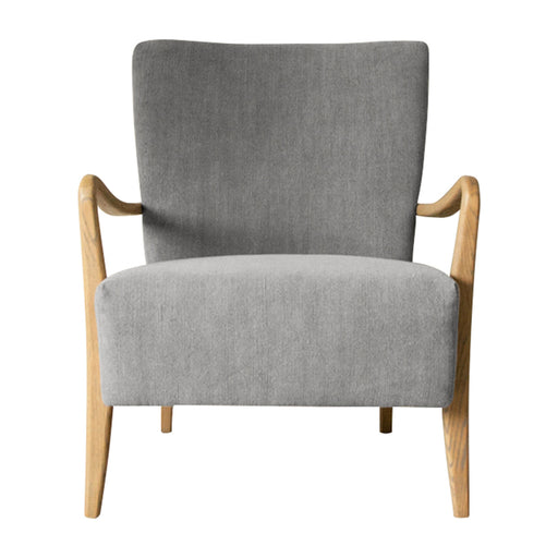 Charleston Armchair / Accent Chair, Grey Fabric, Natural Wood 