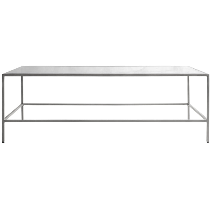 Amelia Coffee Table, Silver Metal Frame, Clear Glass Top