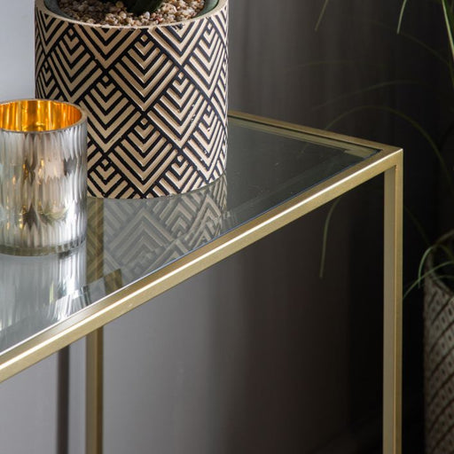 Emilia Console Table, Metal  Frame, Champagne, Clear Glass 