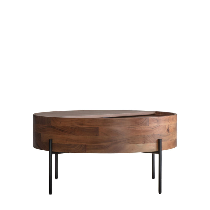 Beatrice Table Coffee, Natural Acacia Wood, Round Top, Metal Legs