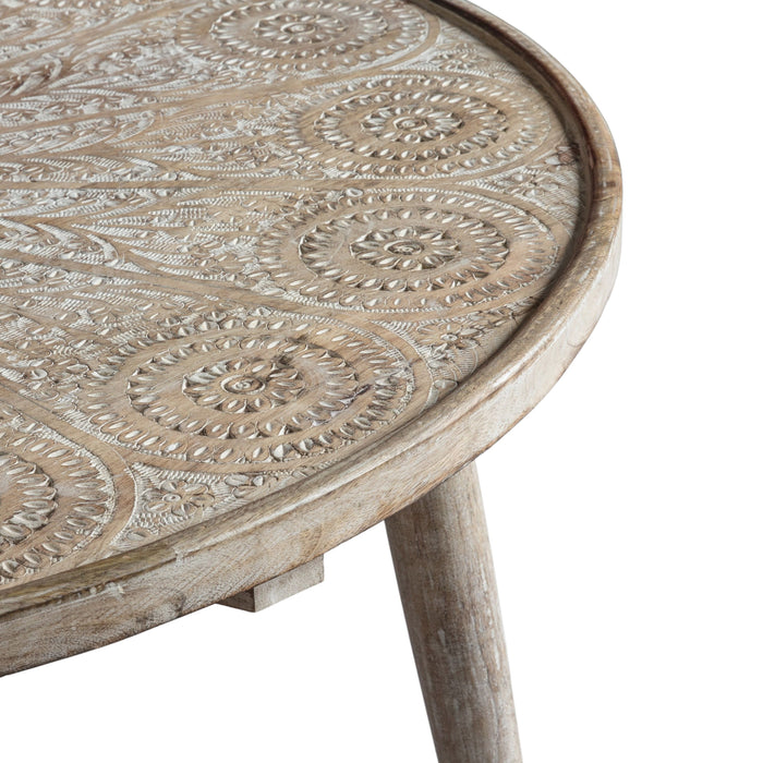 Harper Coffee Table, Metal Round, Natural, White Mango Wood Top