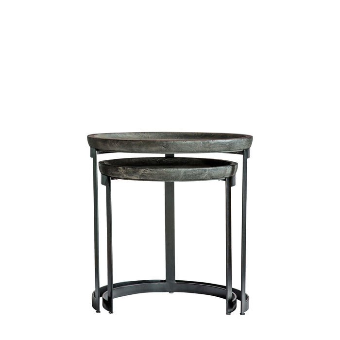 Vittoria Side Table, Nest of 2 Tables, Mango Wood Top, Black Metal Frame