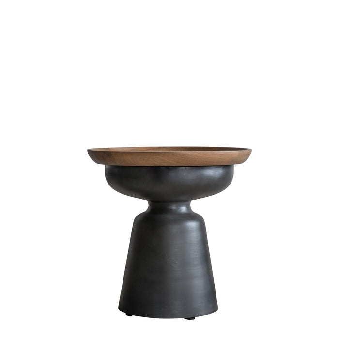 Sienna Side Tables, Natural Mango Wood, Round Top, Grey Metal Base