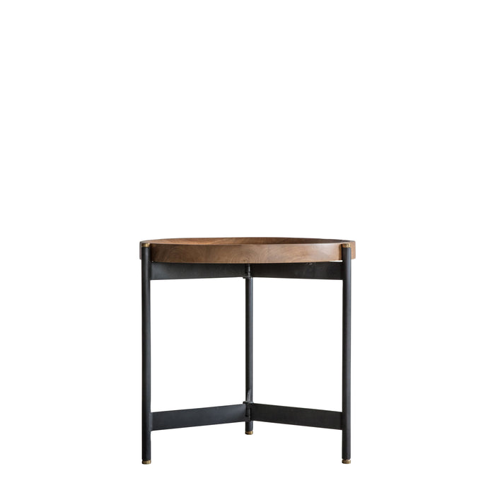 Alessandra Nesting Side Tables, Natural Mango Wooden Top, Smooth Black Metal Frame
