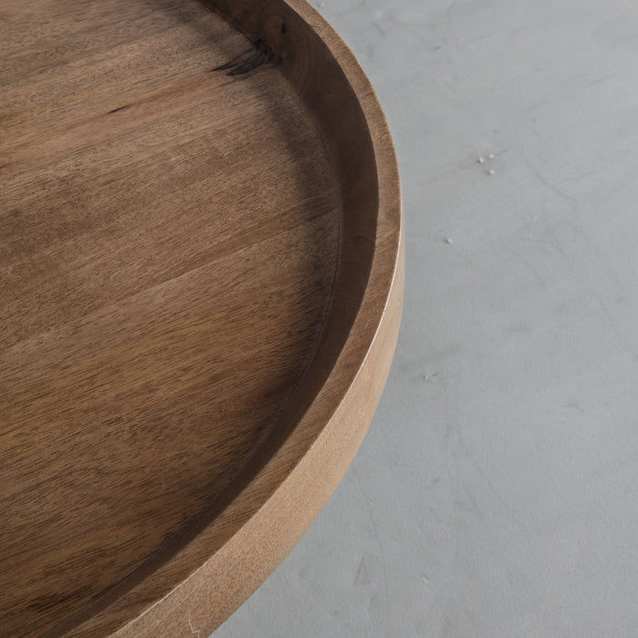 Alessandra Nesting Side Tables, Natural Mango Wooden Top, Smooth Black Metal Frame