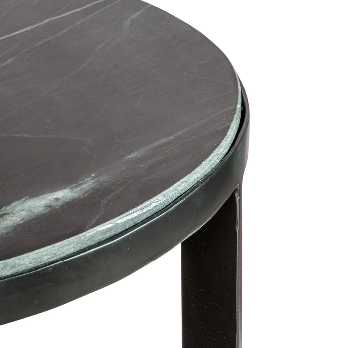 Alberta Round Side Table, Grey Marble Top, Black Metal Frame