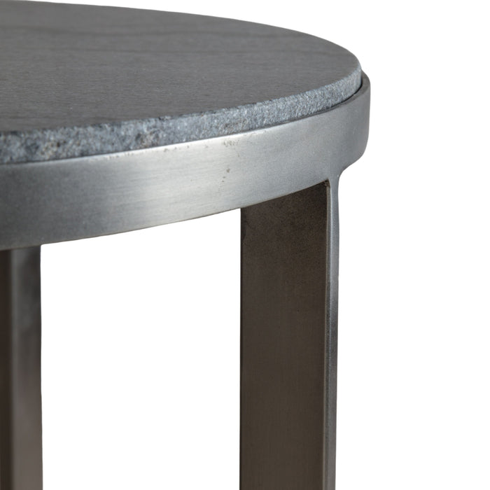 Alberta Round Side Table, Stainless Steel Frame, Brushed Silver, Grey Marble Top