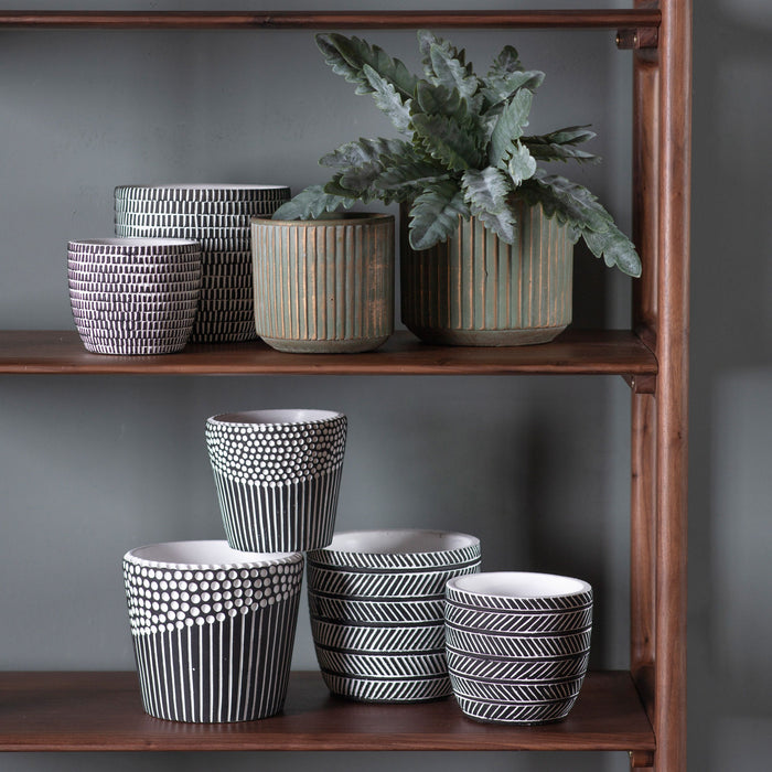 Ava Decorative Ceramic Plant Pot In Black & White (Large)