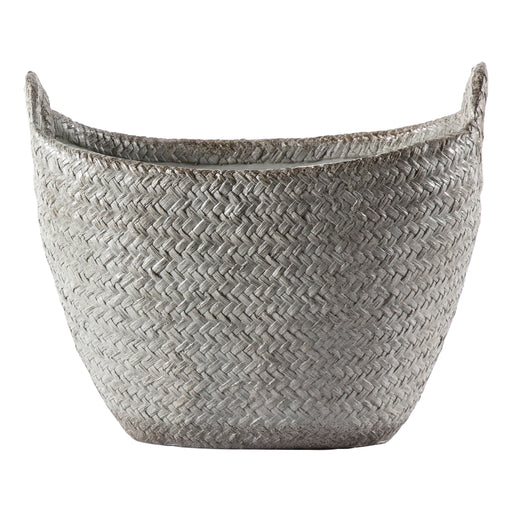 Grace Decorative Polyresin Basket Weave Effect Planter In Cream