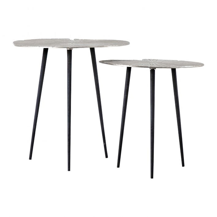 Camilla Side Tables, Black Metal Legs , Silver Tops, Nest of 2