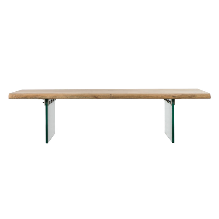Beatrice Coffee Table, Natural Acacia Wood Top, Tempered Glass Legs