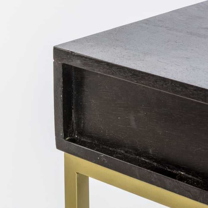 Marcella Console Table, Gold Metal Frame, Black Mango Wood