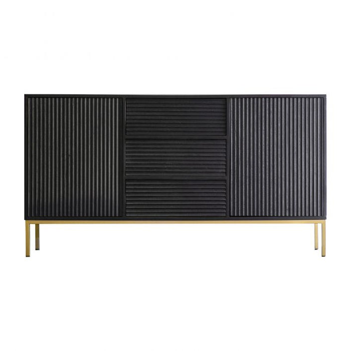 Marcella Sideboard, Black, Gold, Mango Wood, Metal Legs, 2 Door, 3 Drawers