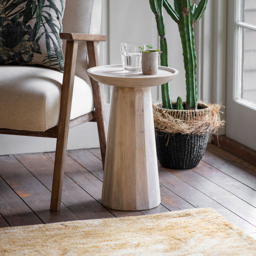 Dina Wooden Side Table, Acadia Wood, Round Top, Whitewash 