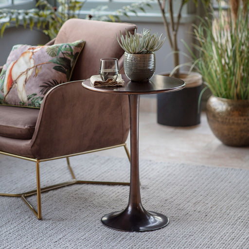 Camilla Side Table, Bronze Metal, Round Top 