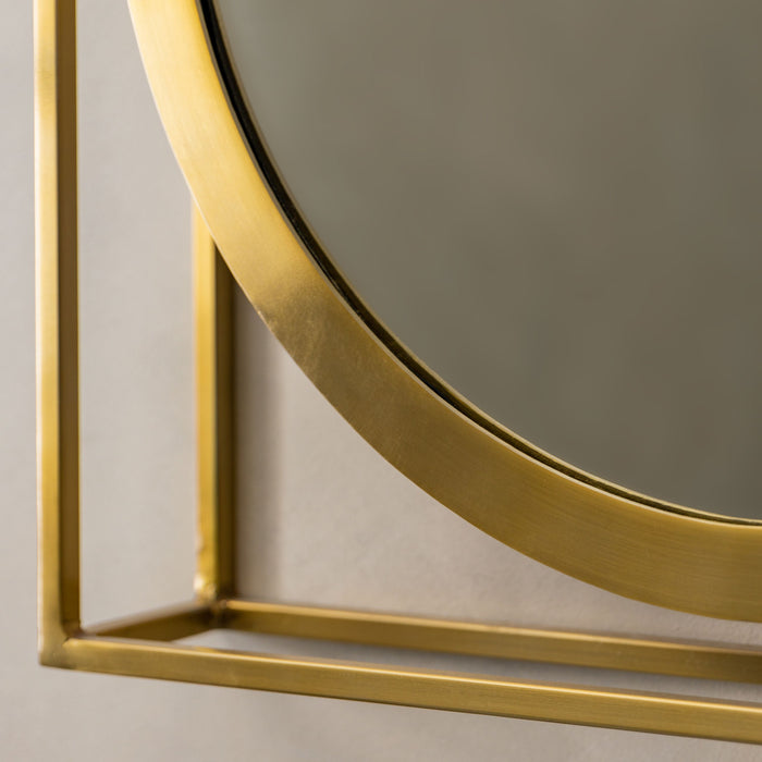Arena Square Wall Mirror, Metal, Brass Finish, 61cm