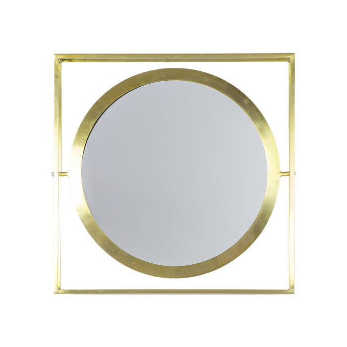 Arena Square Wall Mirror, Metal, Brass Finish, 61cm