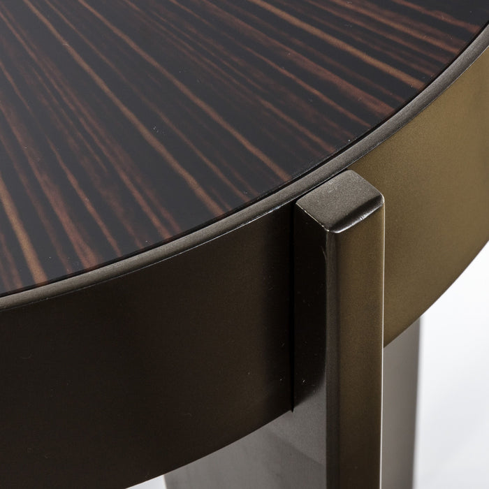 Alessandra Round Side Table, Dark Gold Metal, Sunburst Design, Glass Top