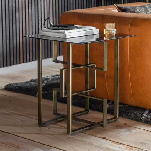 Caterina Side Table, Bronze Metal Frame, Smoke Glass Tops 