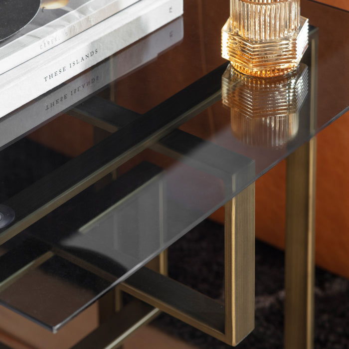 Caterina Side Table, Bronze Metal Frame, Smoke Glass Tops