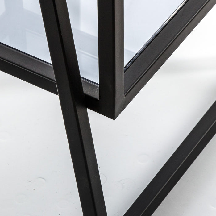 Shoreditch Large Floor Shelf, Rectangular, Black Metal Frame, Smoked Glass Top Shelf