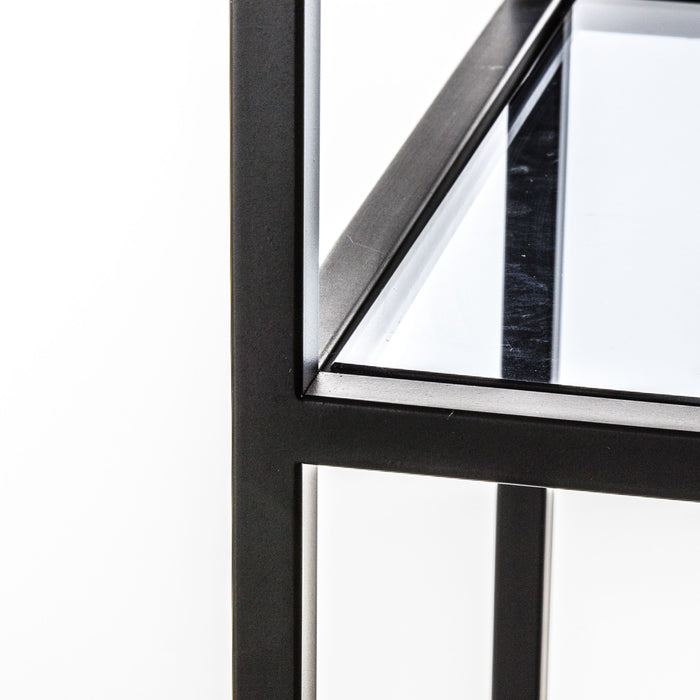 Shoreditch Floor Shelf, Black Metal Frame, Rectangular, Smoked Glass Top Shelf
