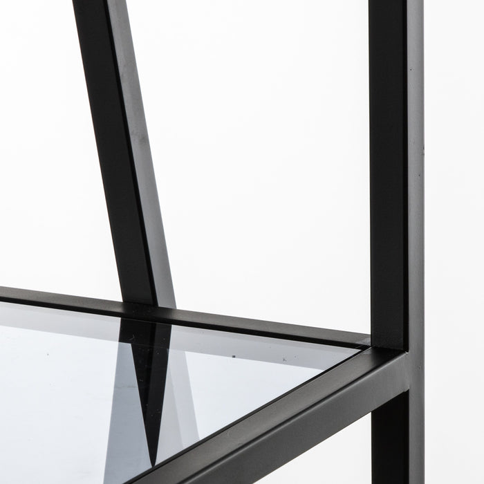 Shoreditch Floor Shelf, Black Metal Frame, Rectangular, Smoked Glass Top Shelf