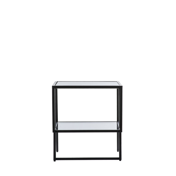 Shoreditch Side Table, Black Metal Frame, 1 Shelf, Glass Top