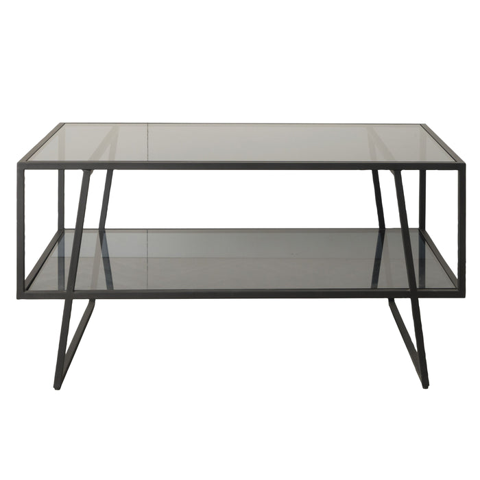 Shoreditch Coffee Table, Black Metal, Glass Top, Storage Shelf