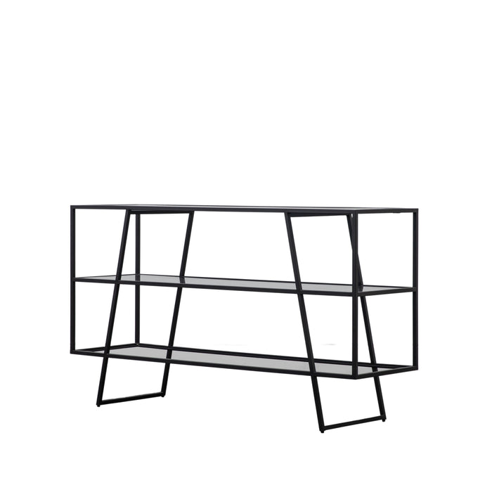 Shoreditch Console Table,  Black Metal Frame, Smoke Glass Shelves, 3 Tier
