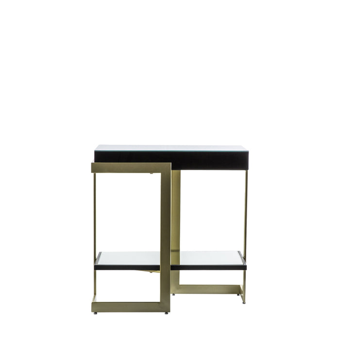 Ella Side Table, Gold Metal Frame, Black Glass Top