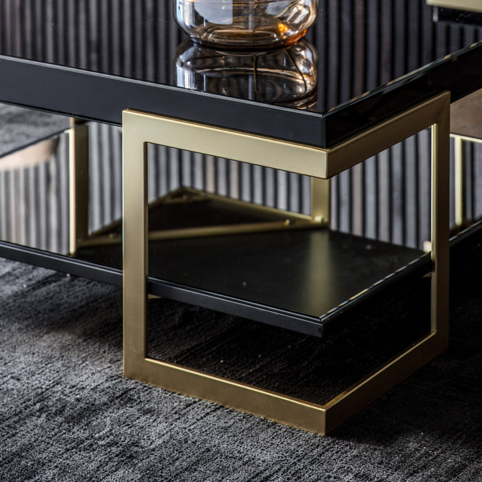 Adele Coffee Table, Gold Metal, Black Glass