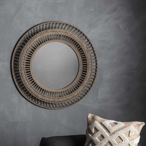 Gracie Round Wall Mirror, Bamboo Frame, Grey  
