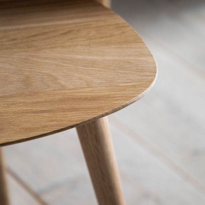 Angelica 2 Side Tables, Solid Oak Nest, Three Tapered Legs, Curved Triangular Table Tops
