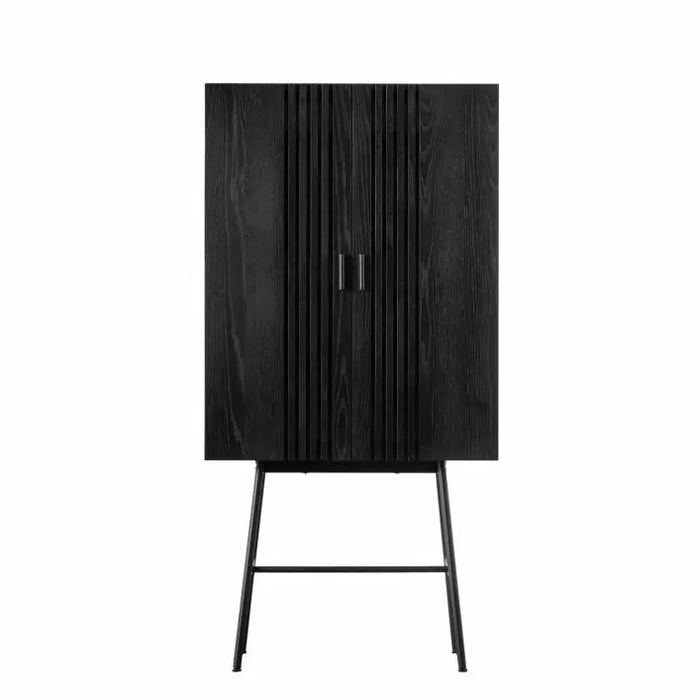 Carbury Tall Cabinet, Black Oak, Black Metal, 2 Door