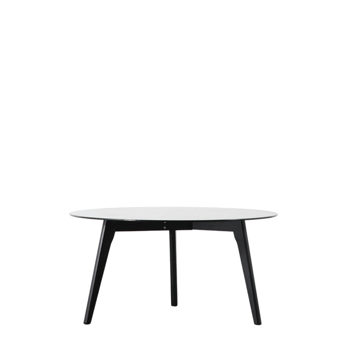 Lisa Round Coffee Table, Oak Black Frame, Smoked Glass Top