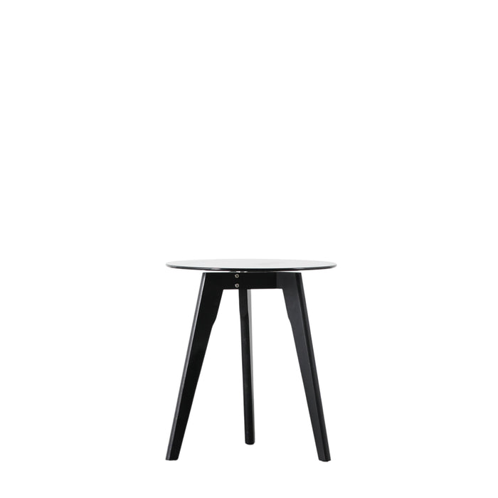 Evie Side Table, Black Wood Frame, Smoked Round Glass Top