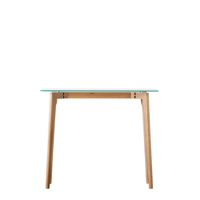 Francesca Console Table, Natural Wood Frame, Clear tempered Glass Top