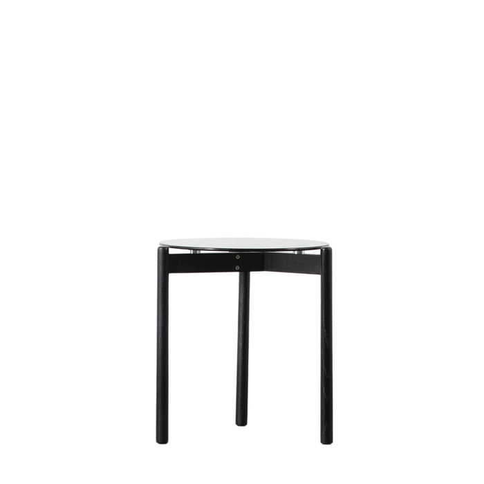 Ambra Side Table, Black Oak Frame, Tempered Smoked Glass, Round Top