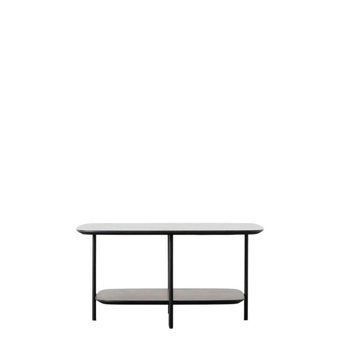 Martina Small Coffee Table, Lower Shelf, Black Metal Frame, Faux Marble Top