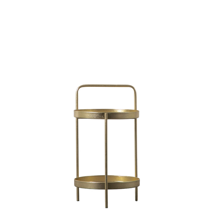 Corinna Side Table, Gold Finish, Metal Frame, Lower Shelf, Round Top