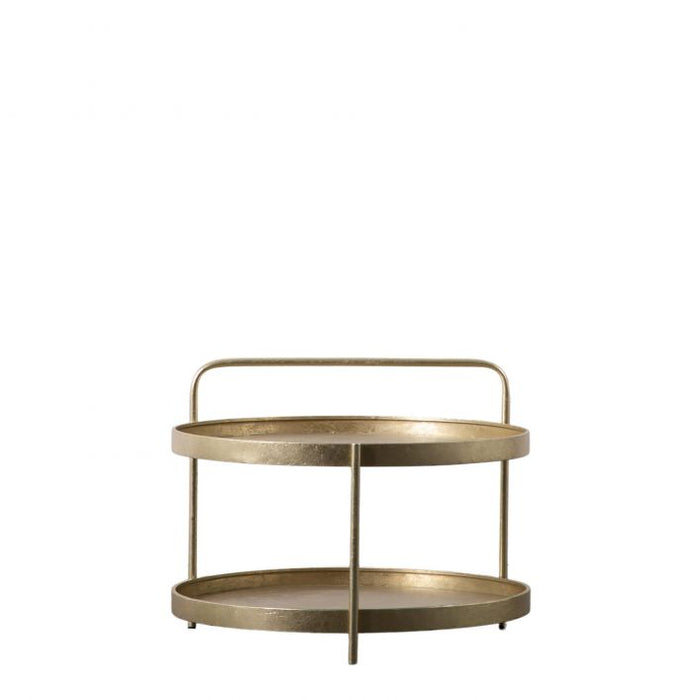 Amata Coffee Table, Lower Shelf, Gold Metal Frame, Round Top