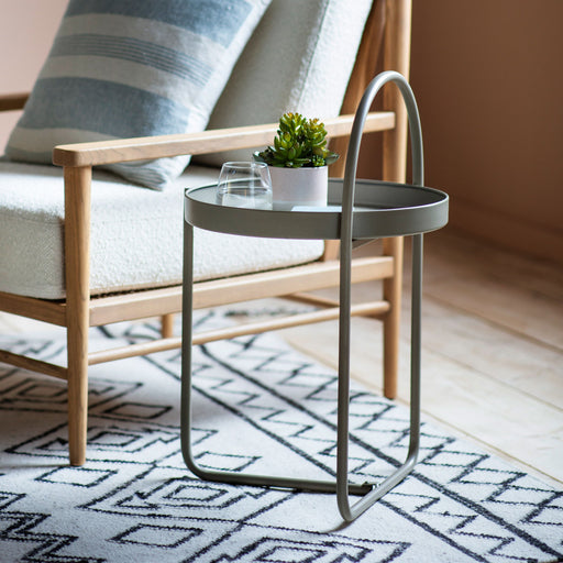 Amata Side Table, Grey Metal Frame, Round Top