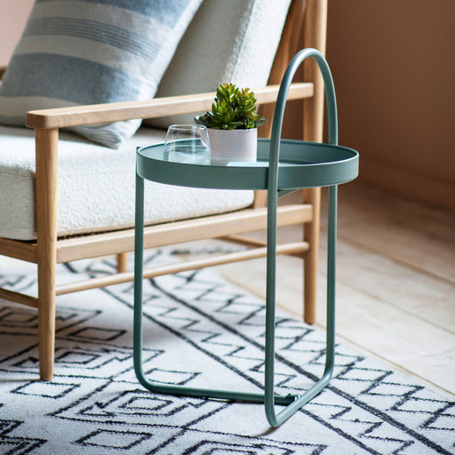 Amata Side Table, Grey Metal Frame, Round Top