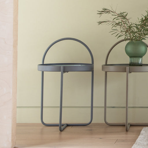 Carla Side Table, Round Top, Grey Metal Frame